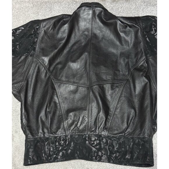Vintage Winlit Western Lace Pattern Leather Jacket Women's Size Medium Black - Picture 13 of 16